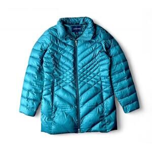 Lands End Women’s Down Long Quilted Puffer Parka Jacket Teal Lightweight Medium
